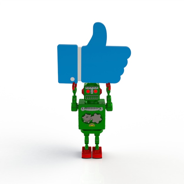 Groene retro robotholding zoals pictogram 3d illustratie die op een witte achtergrond wordt geïsoleerd