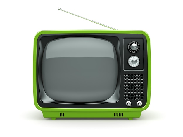Groene retro TV op witte achtergrond