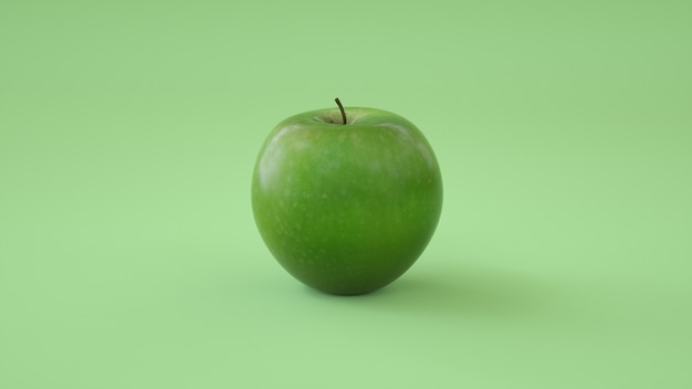 Groene sappige appel op een zachte lichtgroene achtergrond Mooie 3D appel 3D-rendering