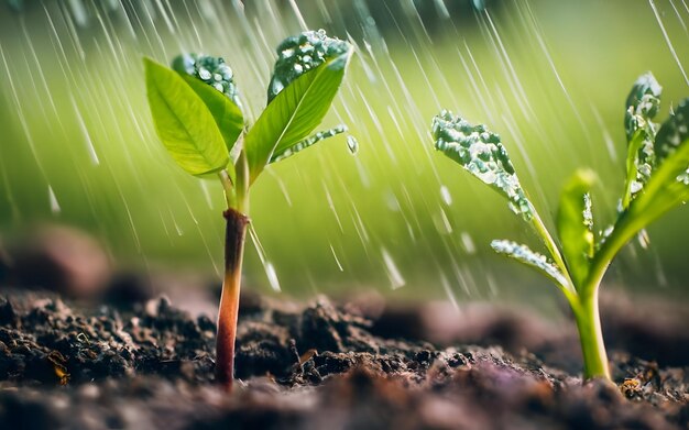 Foto groene scheuten en vruchtbare grond