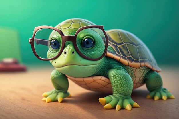 Groene schildpad in glazen illustratie ai generatief