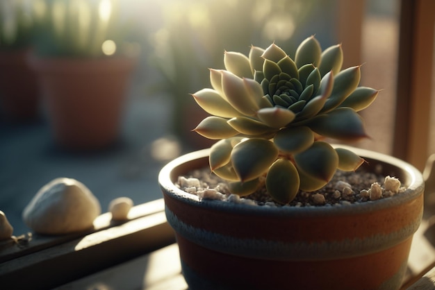 Groene schoonheid mooie vetplant in pot voor natuur buitenshuis planten tuinieren