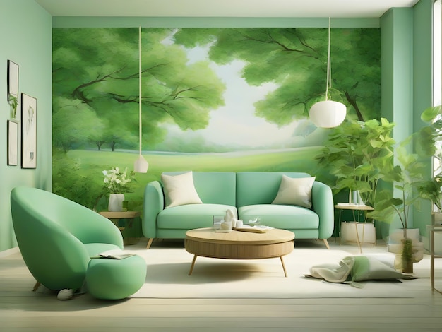 groene slaapkamer bank en groene achtergrond