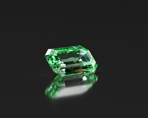 Groene smaragd geïsoleerd op glanzende zwarte achtergrond 3D-rendering