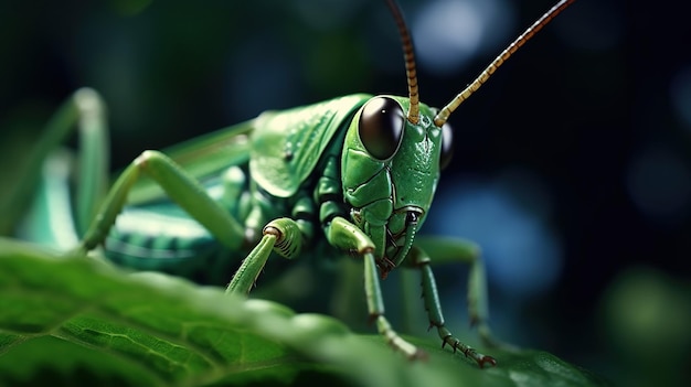 Foto groene sprinkhaan op blad mooie sprinkhaan hoog contrast