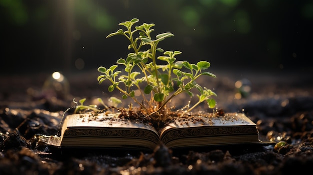 Foto groene spruit en boek