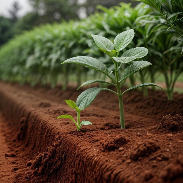 Groene spruiten in donkere bodem