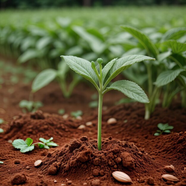 Groene spruiten in donkere bodem