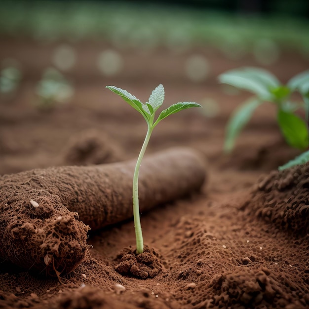 Groene spruiten in donkere bodem