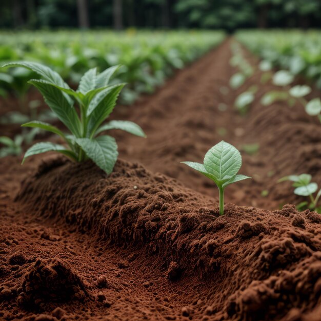 Groene spruiten in donkere bodem