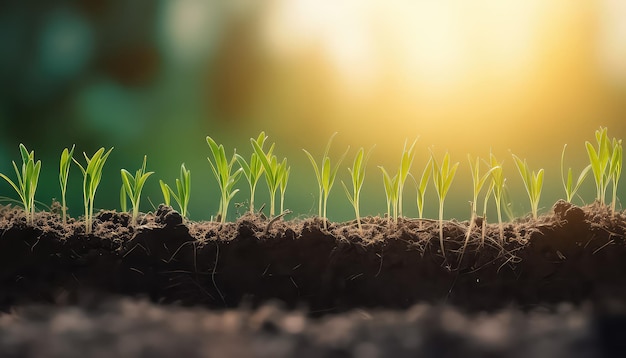 Groene spruiten op zwarte aarde