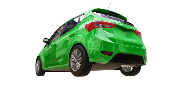 Groene stadsauto met blanco oppervlak voor uw creatieve ontwerp. 3D illustratie.