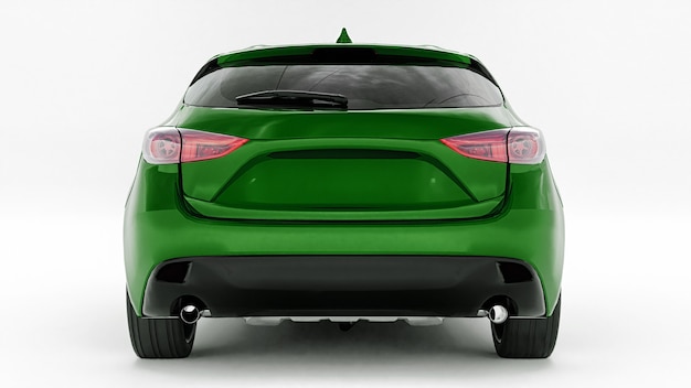 Groene stadsauto met blanco oppervlak voor uw creatieve ontwerp. 3D illustratie.