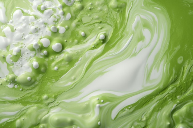 Foto groene thee matcha gemengd met melk textuur