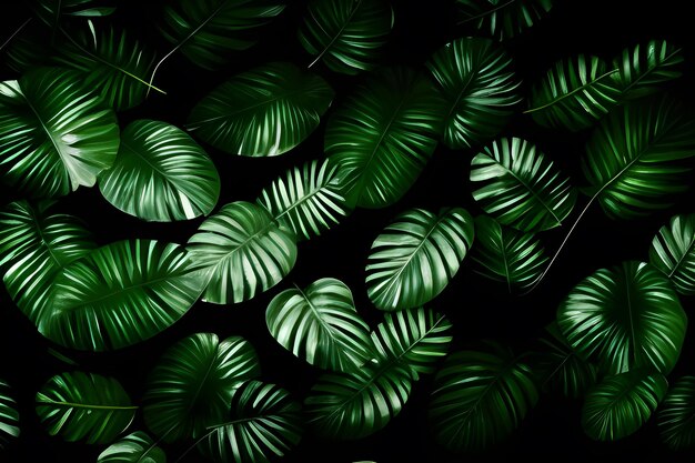 Groene Tropische Bladeren Op Zwarte Achtergrond