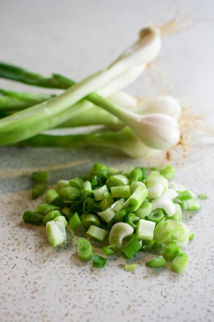 Groene ui Rauwe gehakte gesneden groenten Salade ingrediënt koken