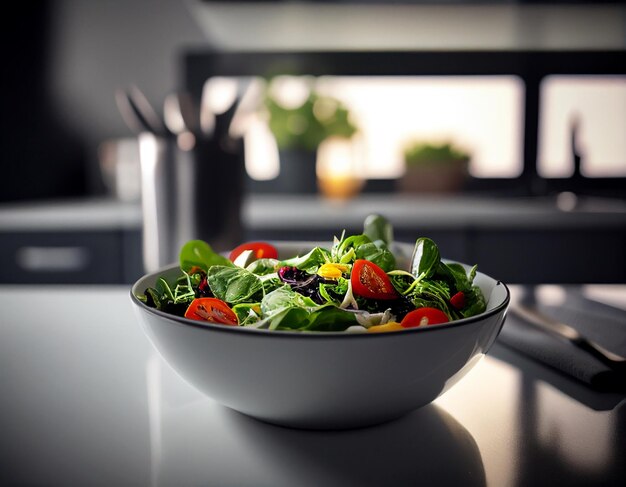 Groene veganistische salade van groene bladerenmix en groenten Generatieve Ai