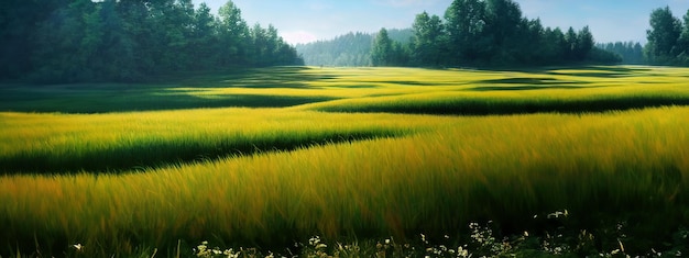 Groene veldboom en blauwe lucht, geweldig als generatieve ai voor achtergrondwebbanner