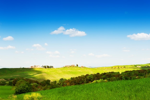 Groene velden en blauwe lucht. prachtig toscaans landschap, italië