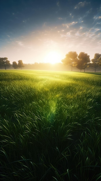 Groene velden zonsopgang generatieve ai