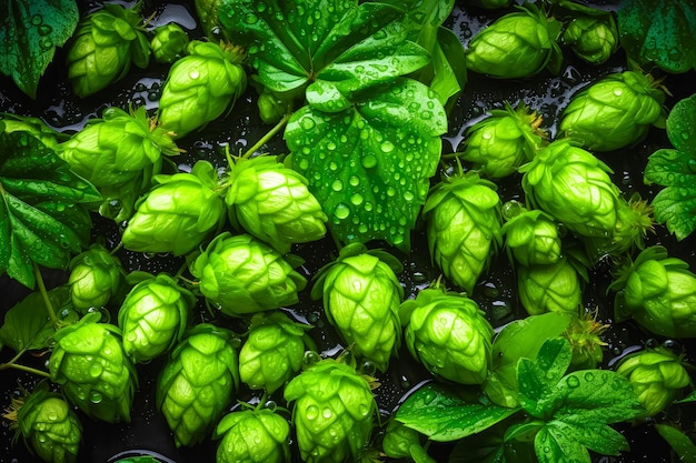 Groene verse hopbellen voor het maken van bier en brood close-up Ai gegenereerd