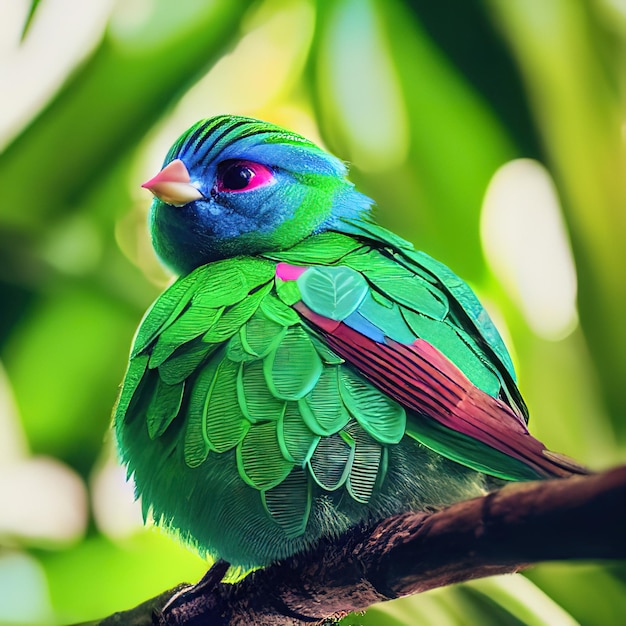 Groene vogel zit op een tak