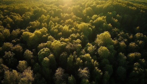 Groene weide blauwe hemel gele zonlicht schoonheid gegenereerd door AI