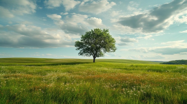 Groene weide met een eenzame boom