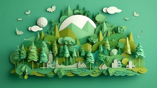 Groene wereld papier schattige stijl met kopie ruimte aarde ontwerp Generatieve AI