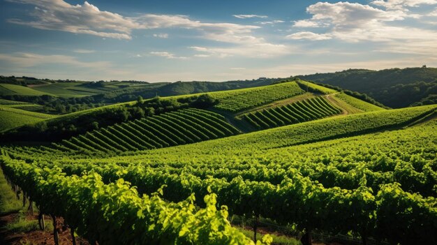 Groene wijngaard op een heuvel
