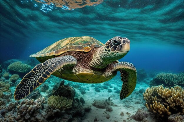 Groene zeeschildpad zwemkoraal mooi helder