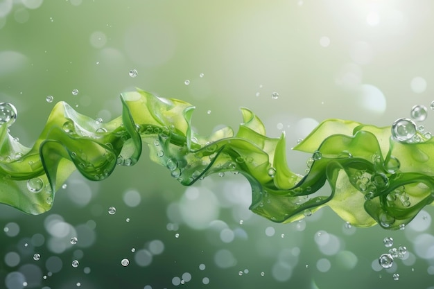 groene zeewier ulva lactuca algen zwaaien onder water met bubbels