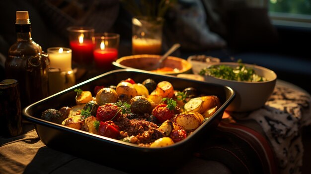 Groente Ratatouille in de pan op een houten tafel