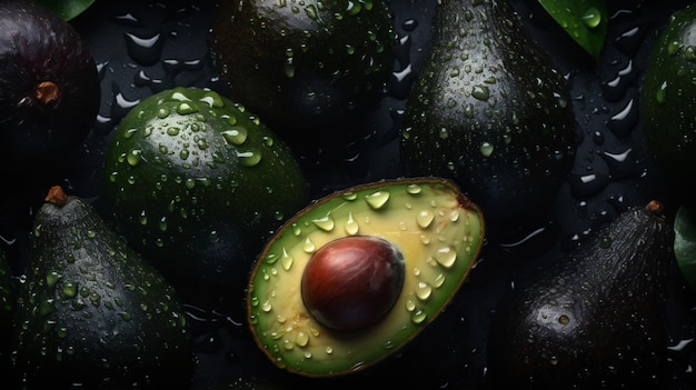 Groente verse donkere avocado rauwe close-up tropische rijpe groene achtergrond voedsel generatieve AI