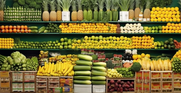 Groenteboeren marktkraam kleurrijk verschillende verse biologische gezonde groenten AI gegenereerd beeld