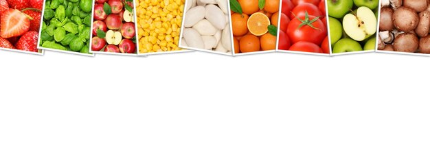 Foto groenten en fruit collectie appels sinaasappels champignons tomaten banner copyspace fruit