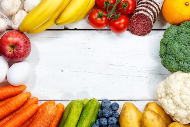 Groenten en fruit eten collectie koken frame copyspace bovenaanzicht