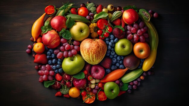 Foto groenten en fruit in hartvorm