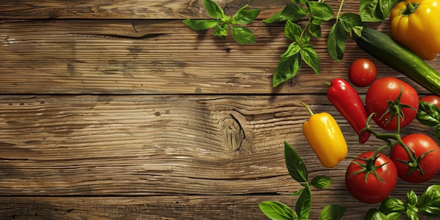 groenten en fruit met kruiden op een houten tafel Generatieve AI