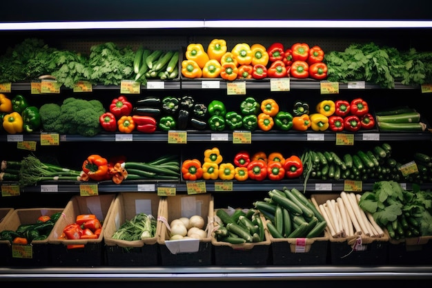Foto groenten en fruit op de winkel staan in de supermarkt