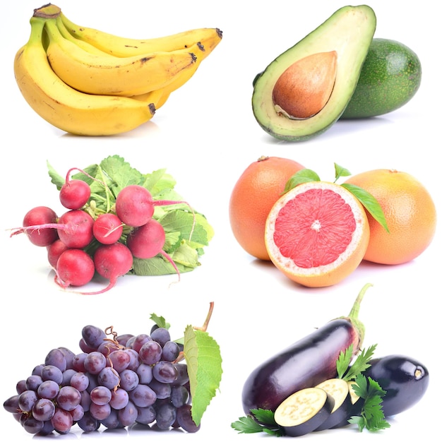Groenten en fruit op een witte achtergrond