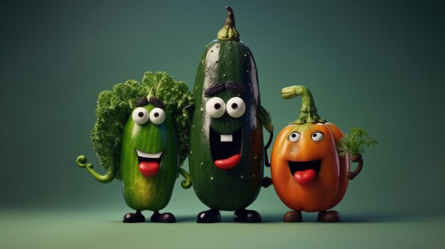 Foto groenten fruit cartoon persoonlijkheid karakter grappige voedingsingrediënten van goede voeding leuke en grappige producten kruidenier met menselijke gelaatstrekken