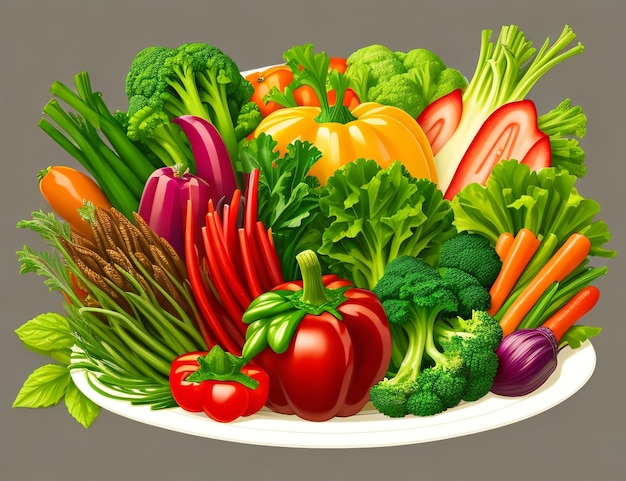 Groenten in een bord op een grijze achtergrond Vector illustratie