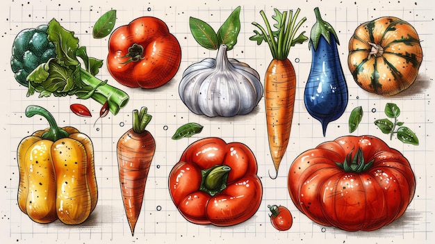 Foto groenten naadloos patroon sketch stijl moderne illustratie