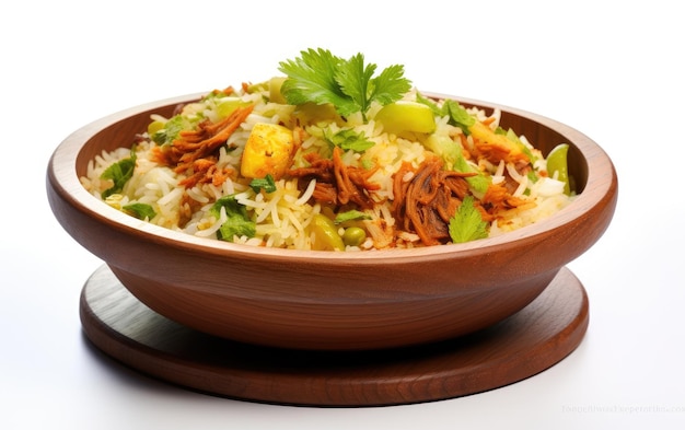 Groentenbiryani op witte achtergrond