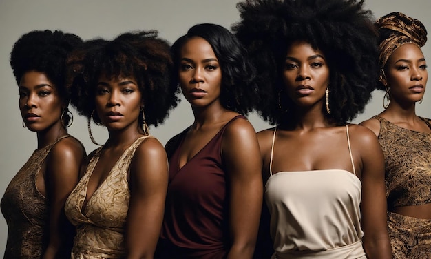 Groep Afro-Amerikaanse vrouwen die poseren in een studio Fashion shot ai generative