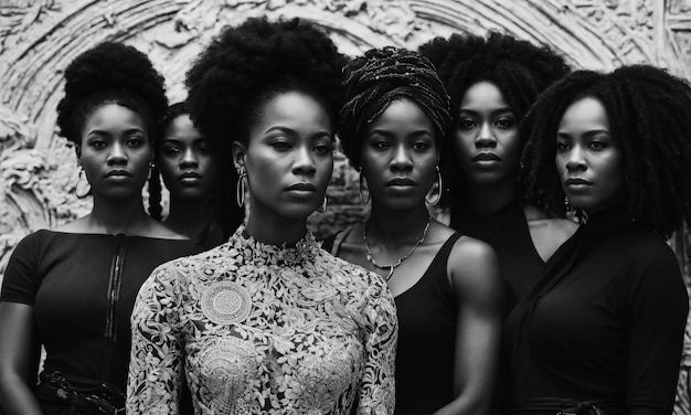 Groep Afro-Amerikaanse vrouwen die poseren in een studio Fashion shot ai generative