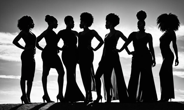 Groep Afro-Amerikaanse vrouwen die poseren in een studio Fashion shot ai generative