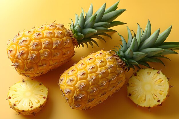 Groep ananas op gele tafel Generatieve AI