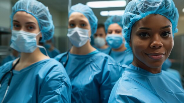 Foto groep artsen in scrubs die in een kamer staan